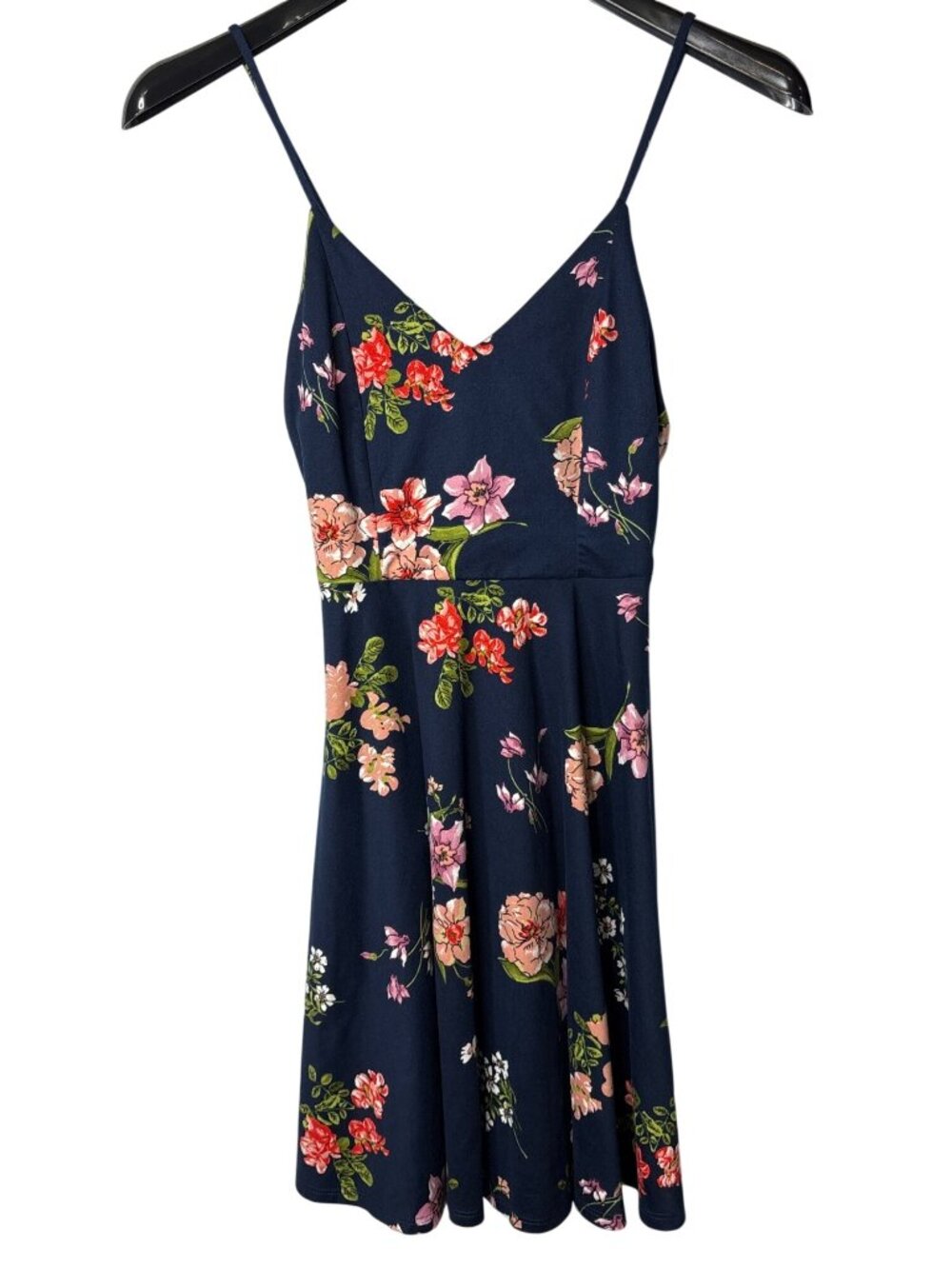 Soprano Fit & Flare Dress S Strappy Back Spaghetti Straps Floral Knee Length